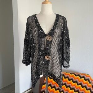 Lulu-B Coastal Fishnet Coconut Button Fishnet Knit See Through Top